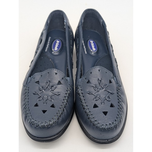 Dr Scholls Womens Navy Blue Leather Slip On Loafer Shoes Size 6M - Picture 3 of 10
